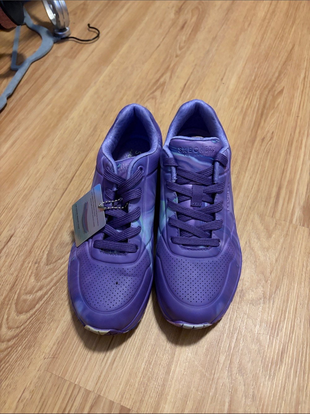 Skechers Women's Purple Lace-Up Athletic Sneakers with Subtle Mint Accent